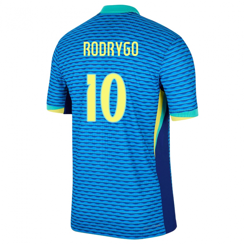 Dame Brasil Rodrygo #10 Blå Bortetrøye Drakt Trøye 24-26 Skjorter T-Skjorte