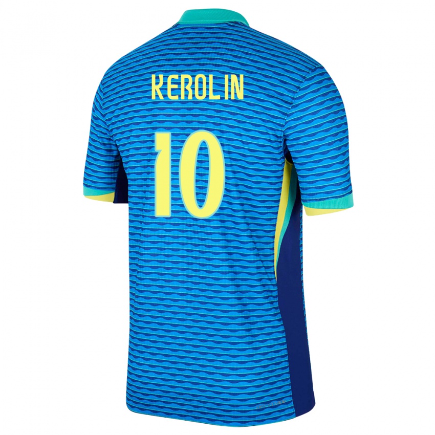 Dame Brasil Kerolin Nicoli #10 Blå Bortetrøye Drakt Trøye 24-26 Skjorter T-Skjorte