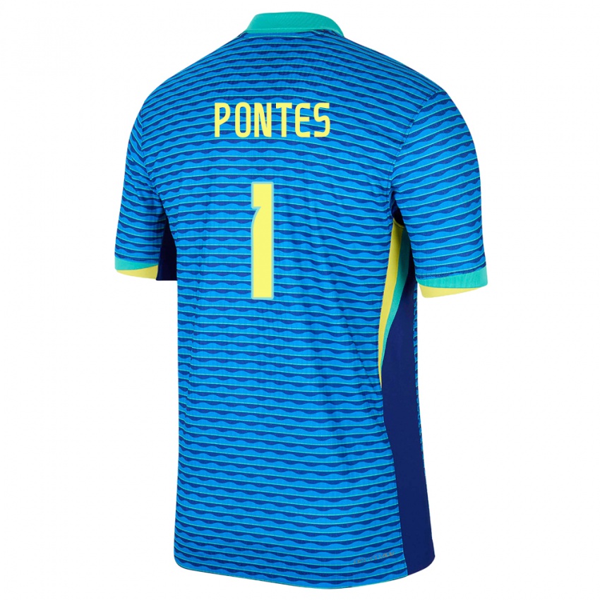Dame Brasil Mycael Pontes #1 Blå Bortetrøye Drakt Trøye 24-26 Skjorter T-Skjorte