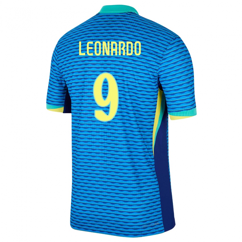 Dame Brasil Marcos Leonardo #9 Blå Bortetrøye Drakt Trøye 24-26 Skjorter T-Skjorte