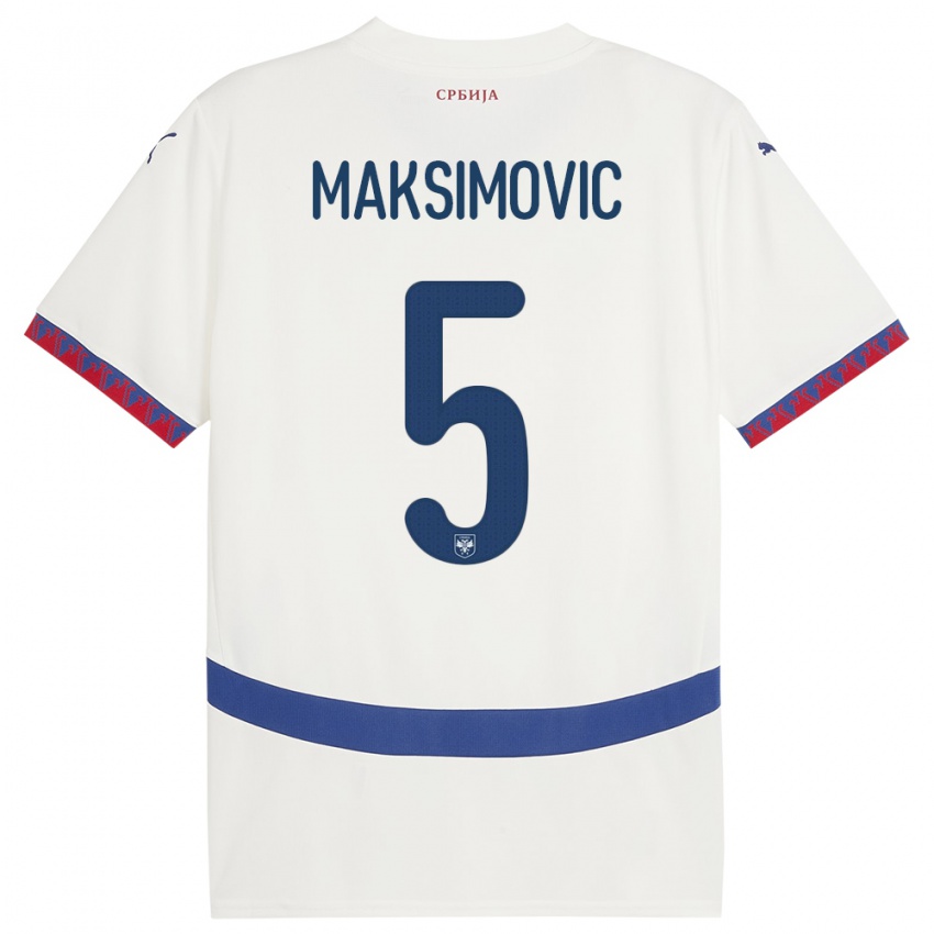 Dame Serbia Nemanja Maksimovic #5 Hvit Bortetrøye Drakt Trøye 24-26 Skjorter T-Skjorte