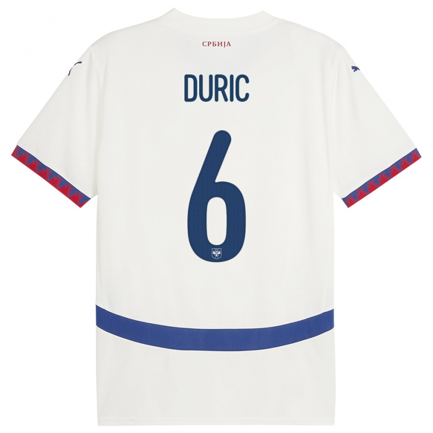 Dame Serbia Andrej Duric #6 Hvit Bortetrøye Drakt Trøye 24-26 Skjorter T-Skjorte