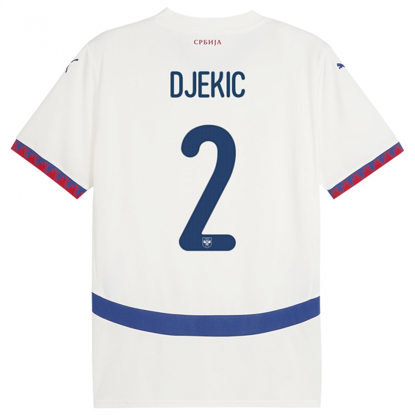 Dame Serbia Djuro Giulio Djekic #2 Hvit Bortetrøye Drakt Trøye 24-26 Skjorter T-Skjorte