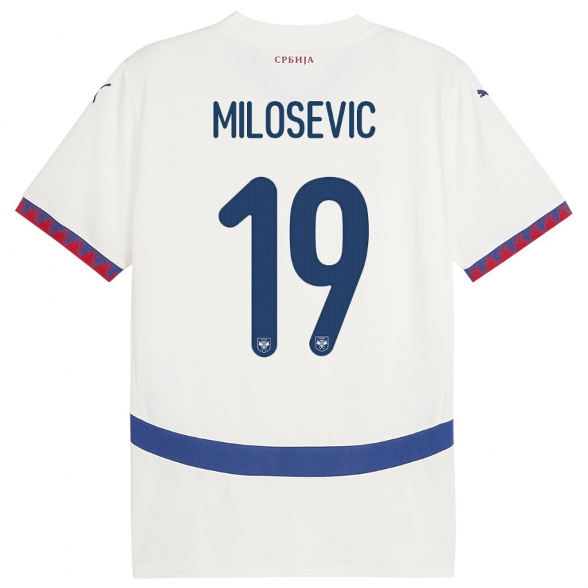 Dame Serbia Jovan Milosevic #19 Hvit Bortetrøye Drakt Trøye 24-26 Skjorter T-Skjorte