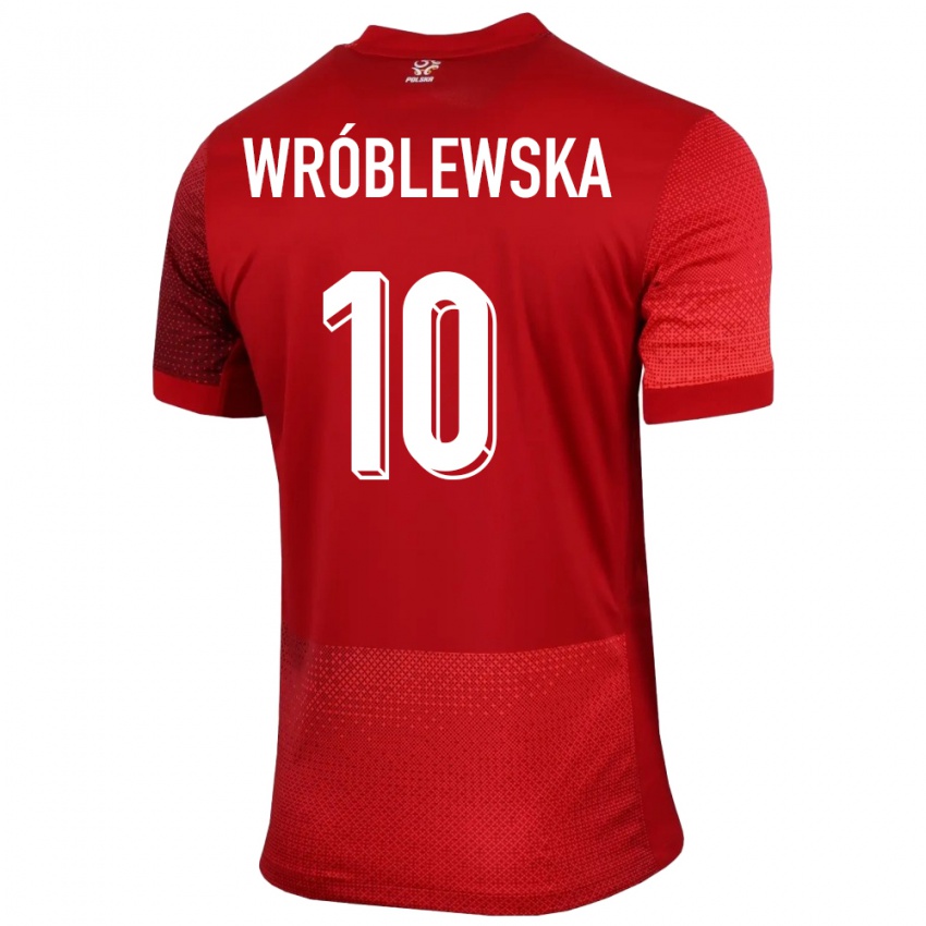 Dame Polen Joanna Wroblewska #10 Rød Bortetrøye Drakt Trøye 24-26 Skjorter T-Skjorte
