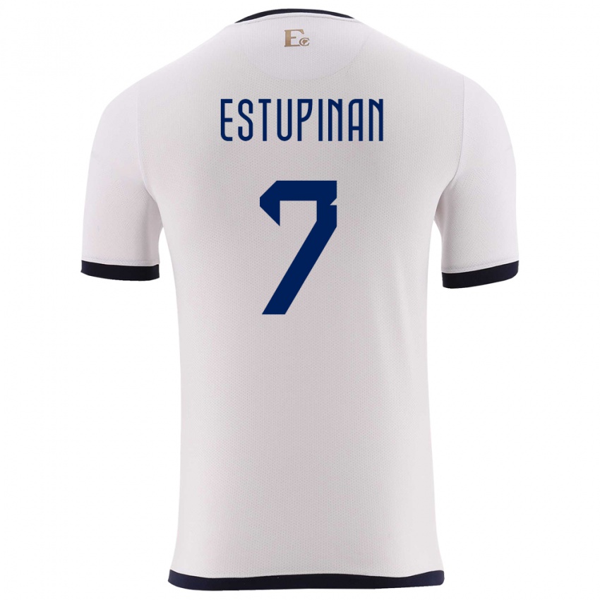 Dame Ecuador Pervis Estupinan #7 Hvit Bortetrøye Drakt Trøye 24-26 Skjorter T-Skjorte