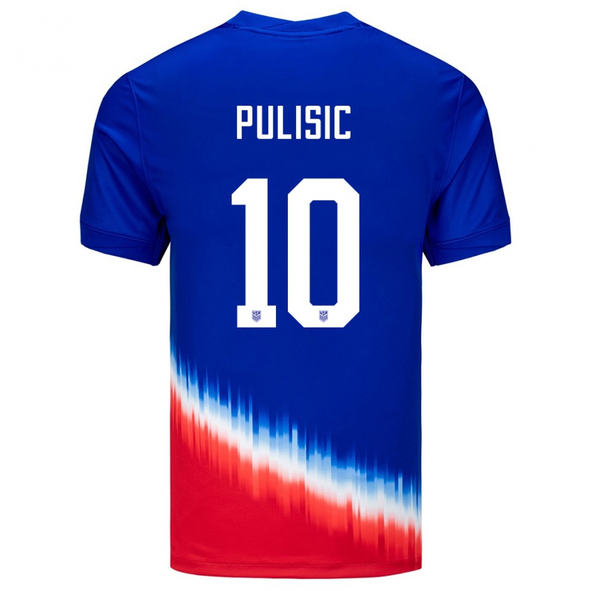 Dame Usa Christian Pulisic #10 Blå Bortetrøye Drakt Trøye 24-26 Skjorter T-Skjorte