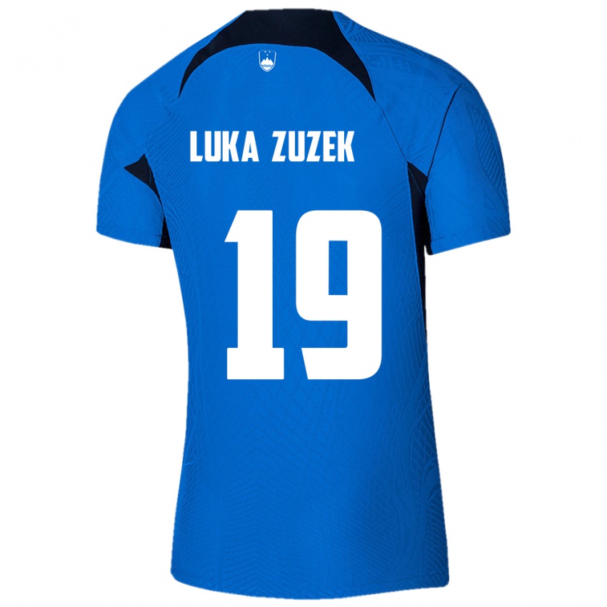 Dame Slovenia Zan Luka Zuzek #19 Blå Bortetrøye Drakt Trøye 24-26 Skjorter T-Skjorte