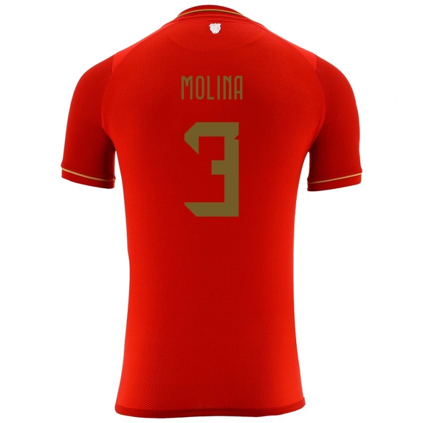Dame Bolivia Iván Molina #3 Rød Bortetrøye Drakt Trøye 24-26 Skjorter T-Skjorte