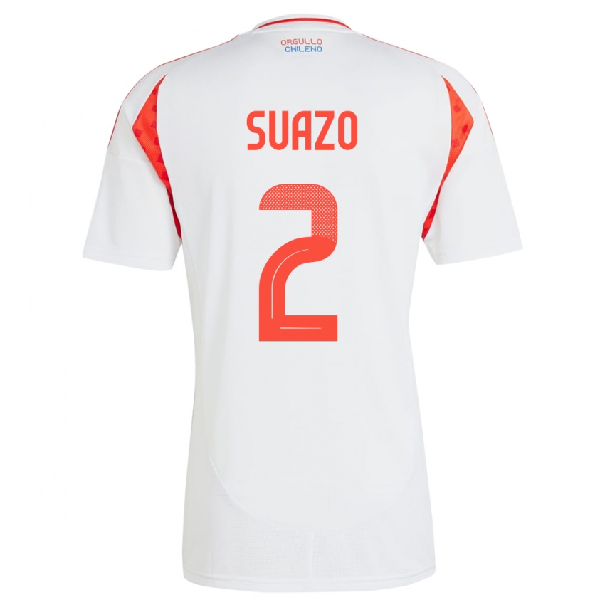 Dame Chile Gabriel Suazo #2 Hvit Bortetrøye Drakt Trøye 24-26 Skjorter T-Skjorte