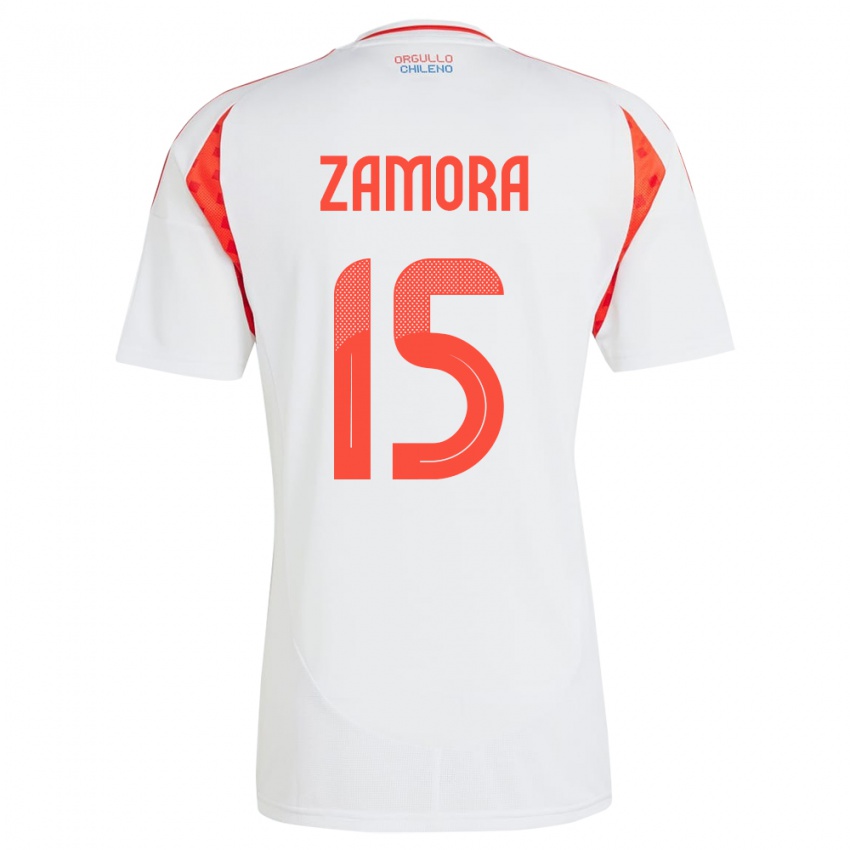 Dame Chile Daniela Zamora #15 Hvit Bortetrøye Drakt Trøye 24-26 Skjorter T-Skjorte