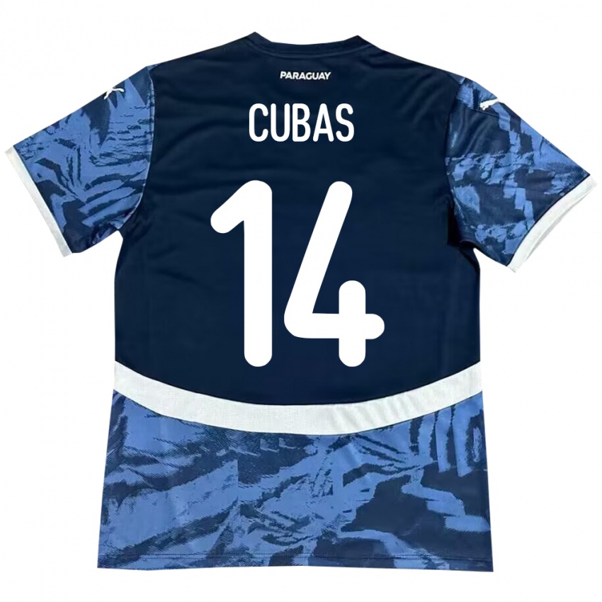 Dame Paraguay Andrés Cubas #14 Blå Bortetrøye Drakt Trøye 24-26 Skjorter T-Skjorte
