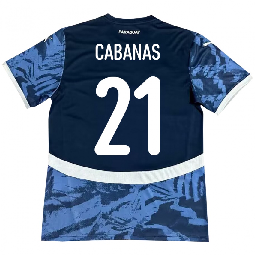 Dame Paraguay Víctor Cabañas #21 Blå Bortetrøye Drakt Trøye 24-26 Skjorter T-Skjorte