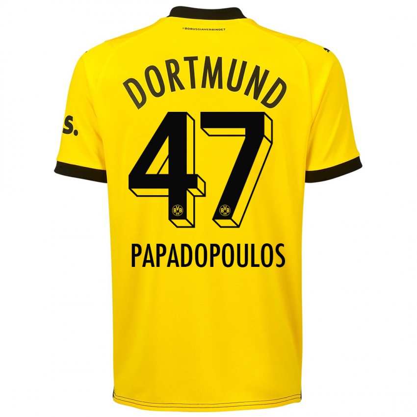 Barn Antonios Papadopoulos #47 Gul Hjemmetrøye Drakt Trøye 2023/24 Skjorter T-Skjorte