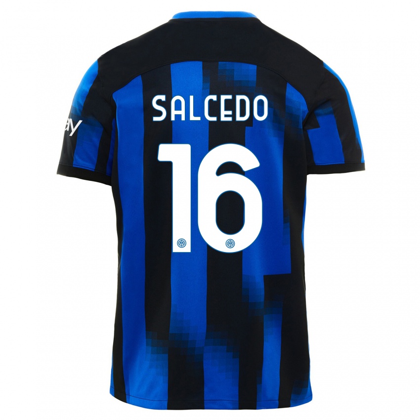 Barn Eddie Salcedo #16 Svart Blå Hjemmetrøye Drakt Trøye 2023/24 Skjorter T-Skjorte