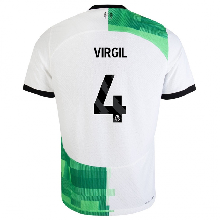 Barn Virgil Van Dijk #4 Hvit Grønn Bortetrøye Drakt Trøye 2023/24 Skjorter T-Skjorte