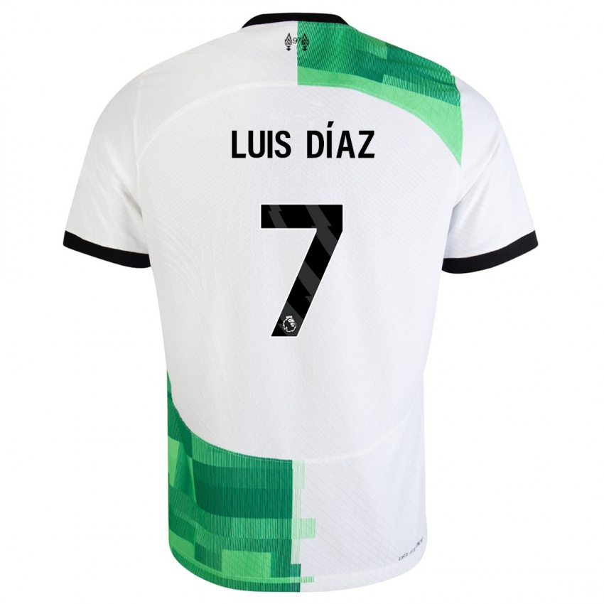 Barn Luis Diaz #7 Hvit Grønn Bortetrøye Drakt Trøye 2023/24 Skjorter T-Skjorte