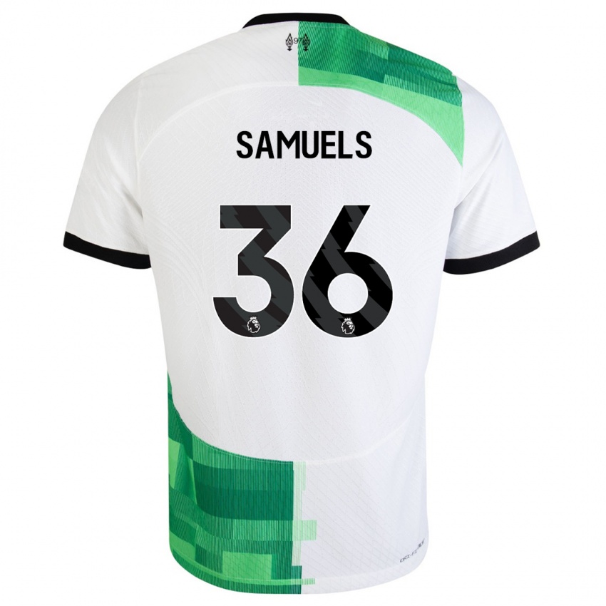 Barn Kerron Samuels #36 Hvit Grønn Bortetrøye Drakt Trøye 2023/24 Skjorter T-Skjorte