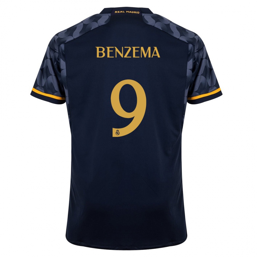 Barn Karim Benzema #9 Mørke Blå Bortetrøye Drakt Trøye 2023/24 Skjorter T-Skjorte
