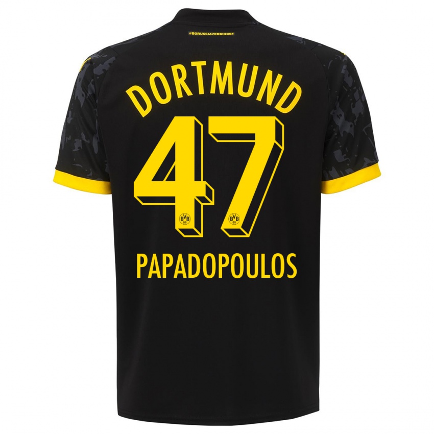 Barn Antonios Papadopoulos #47 Svart Bortetrøye Drakt Trøye 2023/24 Skjorter T-Skjorte
