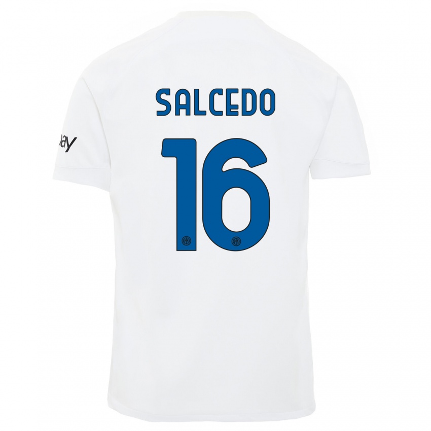 Barn Eddie Salcedo #16 Hvit Bortetrøye Drakt Trøye 2023/24 Skjorter T-Skjorte