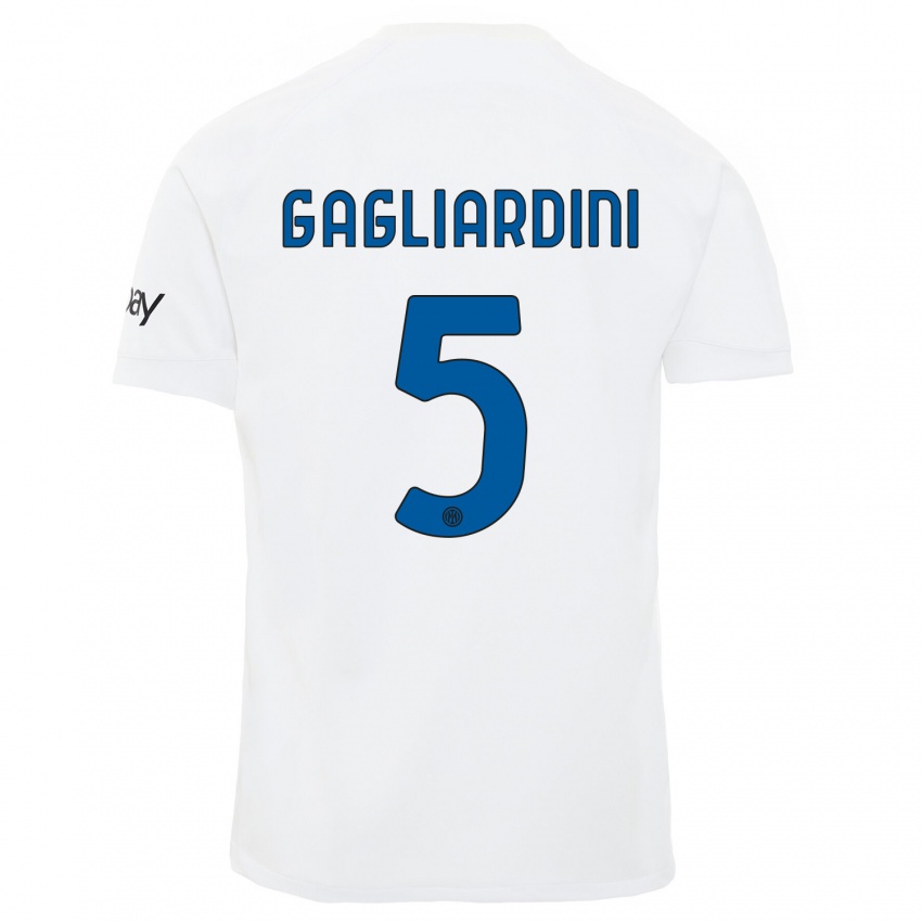 Barn Roberto Gagliardini #5 Hvit Bortetrøye Drakt Trøye 2023/24 Skjorter T-Skjorte