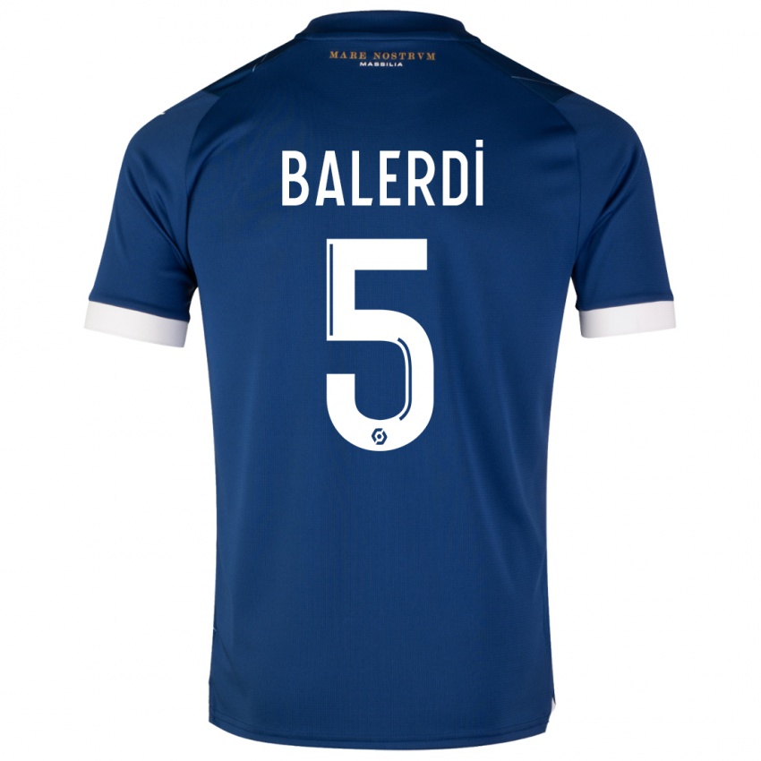 Barn Leonardo Balerdi #5 Mørke Blå Bortetrøye Drakt Trøye 2023/24 Skjorter T-Skjorte