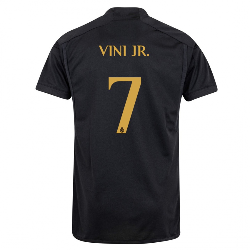 Barn Vinicius Junior #7 Svart Tredje Sett Drakt Trøye 2023/24 Skjorter T-Skjorte