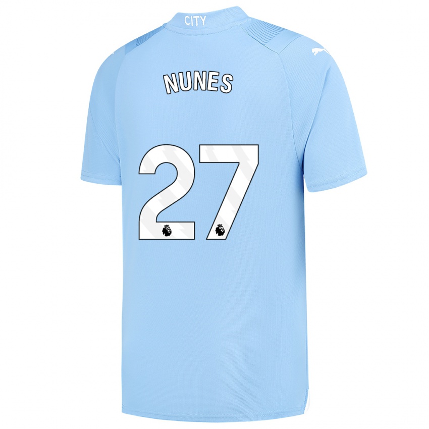Mann Matheus Nunes #27 Lyse Blå Hjemmetrøye Drakt Trøye 2023/24 Skjorter T-Skjorte