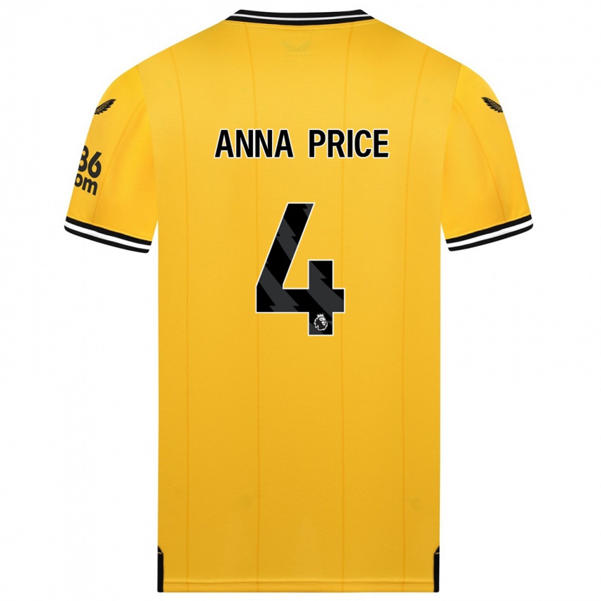 Mann Anna Price #4 Gul Hjemmetrøye Drakt Trøye 2023/24 Skjorter T-Skjorte