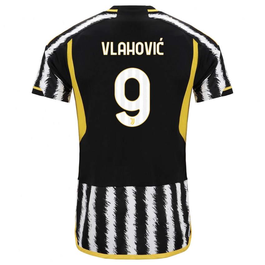 Mann Dusan Vlahovic #9 Svart Hvit Hjemmetrøye Drakt Trøye 2023/24 Skjorter T-Skjorte