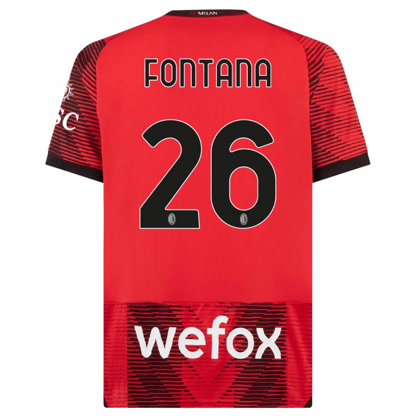 Mann Francesco Fontana #26 Rød Svart Hjemmetrøye Drakt Trøye 2023/24 Skjorter T-Skjorte