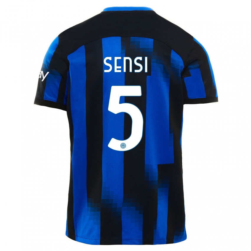 Mann Stefano Sensi #5 Svart Blå Hjemmetrøye Drakt Trøye 2023/24 Skjorter T-Skjorte