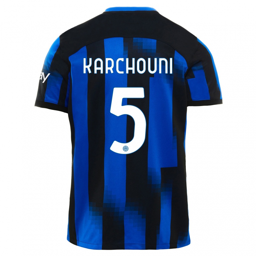 Mann Ghoutia Karchouni #5 Svart Blå Hjemmetrøye Drakt Trøye 2023/24 Skjorter T-Skjorte