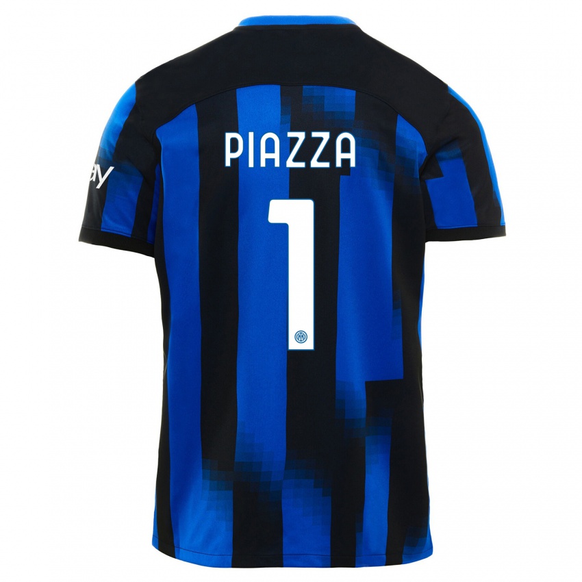 Mann Alessia Piazza #1 Svart Blå Hjemmetrøye Drakt Trøye 2023/24 Skjorter T-Skjorte