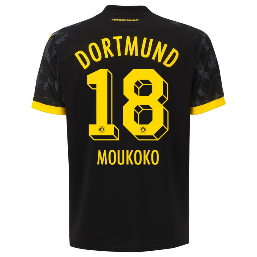 Mann Youssoufa Moukoko #18 Svart Bortetrøye Drakt Trøye 2023/24 Skjorter T-Skjorte