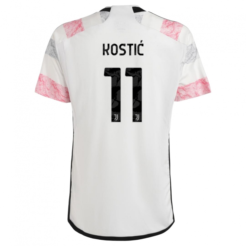 Mann Filip Kostic #11 Hvit Rosa Bortetrøye Drakt Trøye 2023/24 Skjorter T-Skjorte