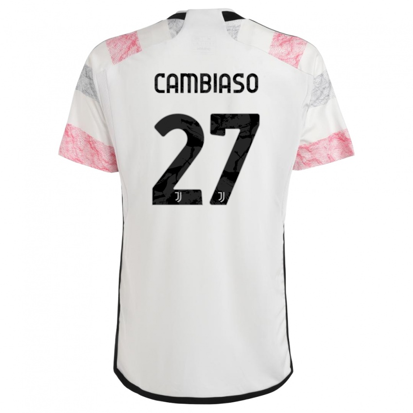 Mann Andrea Cambiaso #27 Hvit Rosa Bortetrøye Drakt Trøye 2023/24 Skjorter T-Skjorte