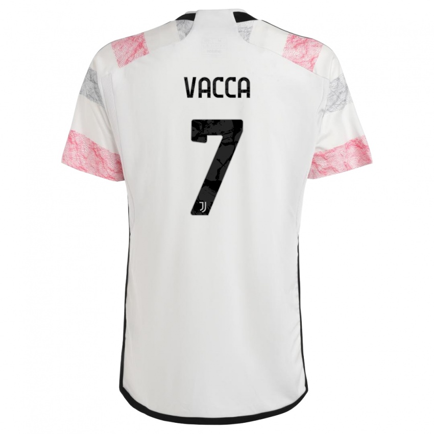 Mann Alessio Vacca #7 Hvit Rosa Bortetrøye Drakt Trøye 2023/24 Skjorter T-Skjorte