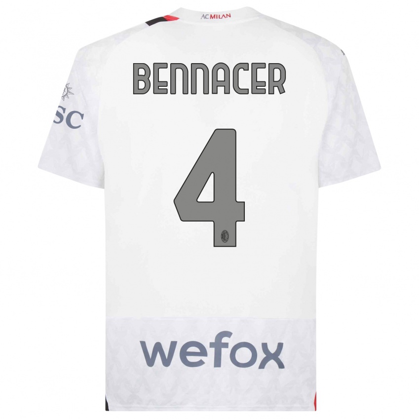 Mann Ismael Bennacer #4 Hvit Bortetrøye Drakt Trøye 2023/24 Skjorter T-Skjorte