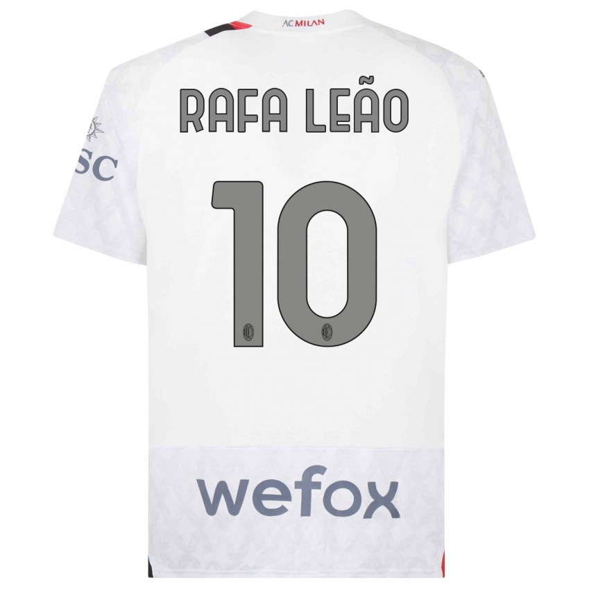 Mann Rafael Leao #10 Hvit Bortetrøye Drakt Trøye 2023/24 Skjorter T-Skjorte