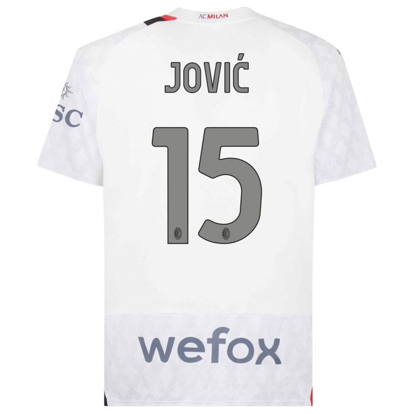 Mann Luka Jovic #15 Hvit Bortetrøye Drakt Trøye 2023/24 Skjorter T-Skjorte