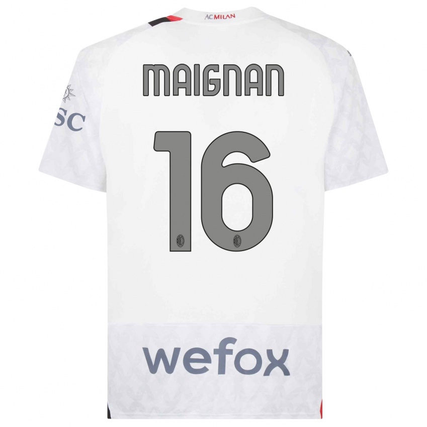 Mann Mike Maignan #16 Hvit Bortetrøye Drakt Trøye 2023/24 Skjorter T-Skjorte
