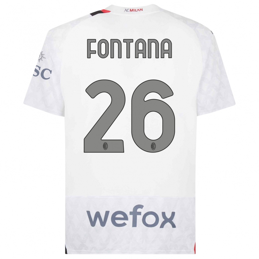 Mann Francesco Fontana #26 Hvit Bortetrøye Drakt Trøye 2023/24 Skjorter T-Skjorte