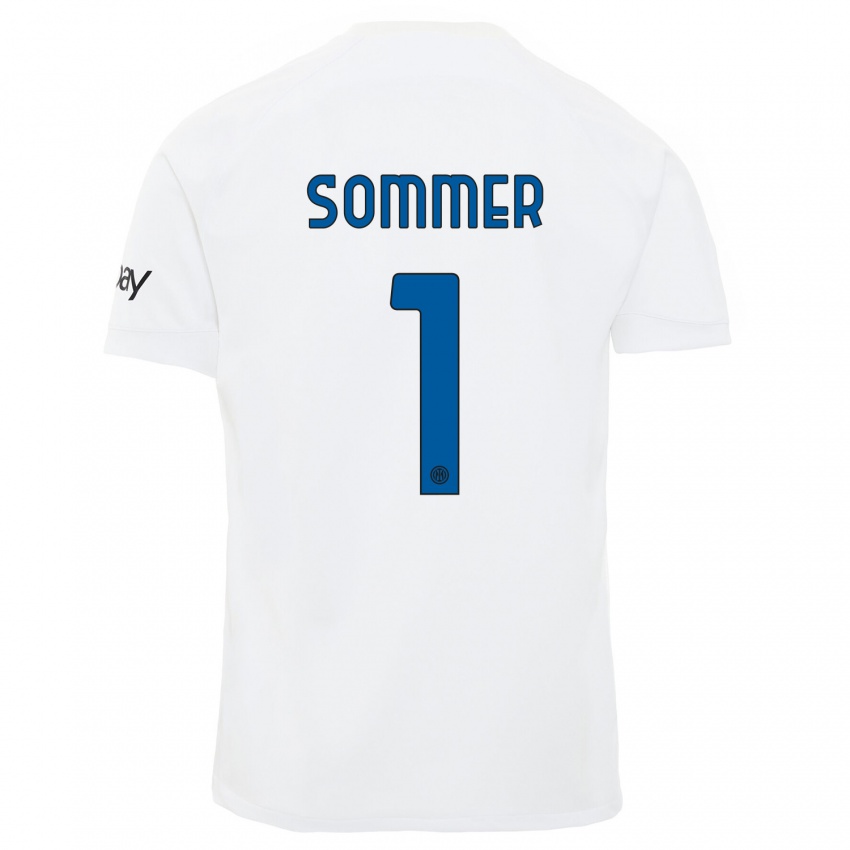Mann Yann Sommer #1 Hvit Bortetrøye Drakt Trøye 2023/24 Skjorter T-Skjorte
