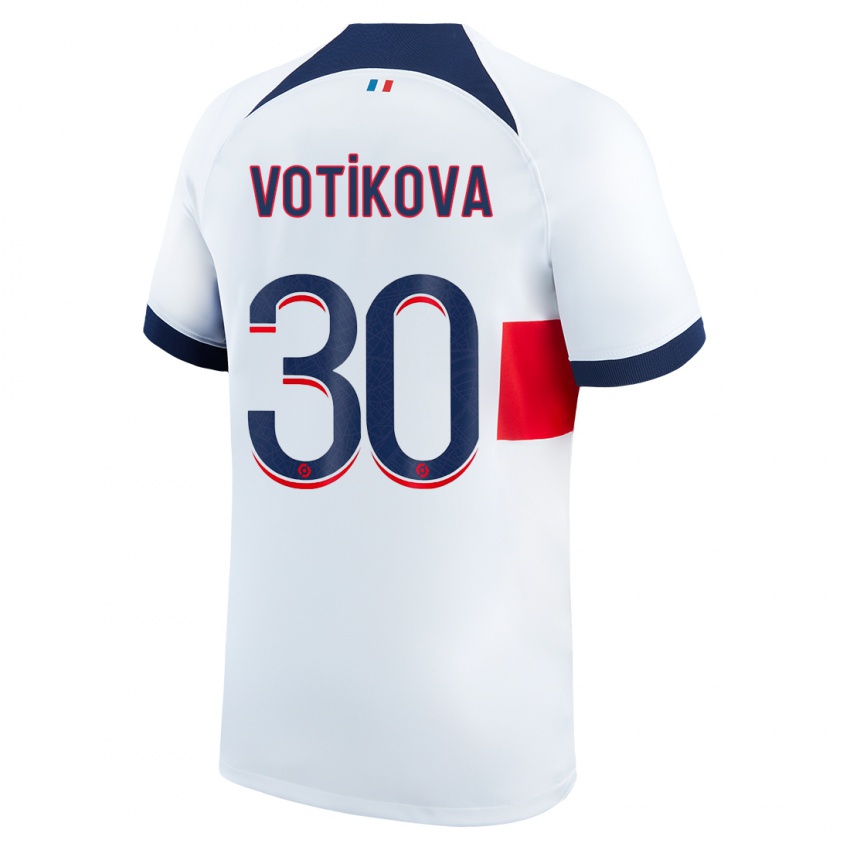 Mann Barbora Votikova #30 Hvit Bortetrøye Drakt Trøye 2023/24 Skjorter T-Skjorte