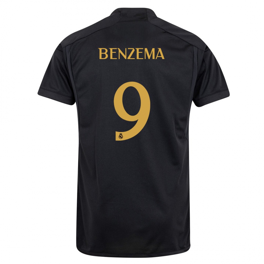 Mann Karim Benzema #9 Svart Tredje Sett Drakt Trøye 2023/24 Skjorter T-Skjorte