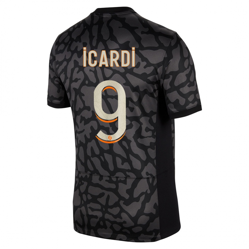 Mann Mauro Icardi #9 Svart Tredje Sett Drakt Trøye 2023/24 Skjorter T-Skjorte