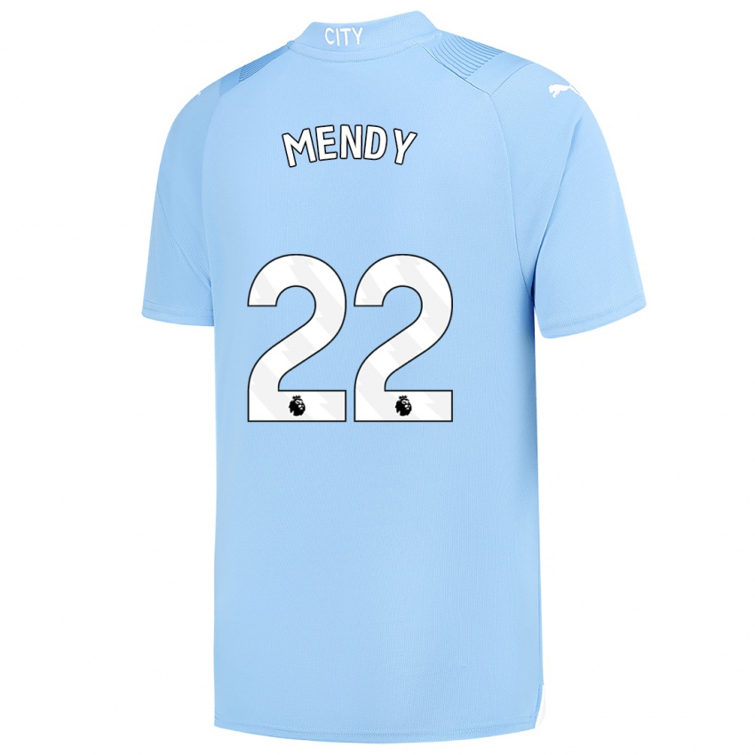 Dame Benjamin Mendy #22 Lyse Blå Hjemmetrøye Drakt Trøye 2023/24 Skjorter T-Skjorte