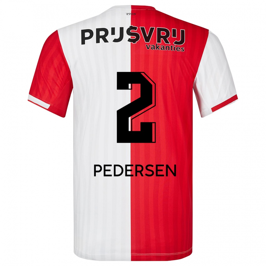 Dame Marcus Pedersen #2 Rød Hvit Hjemmetrøye Drakt Trøye 2023/24 Skjorter T-Skjorte